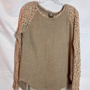 Women's Anthropologie One September long slv Lace top, Beige Size S